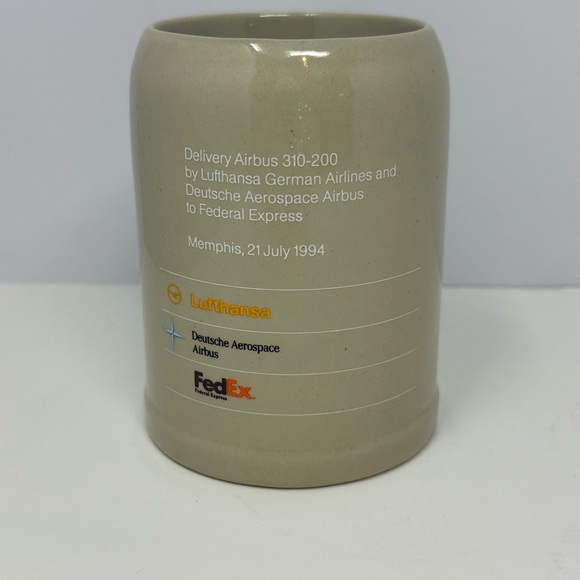Lufthansa Fedex 1st Delivery Airbus July 1994 Commemorative Stoneware Stein Mug